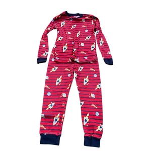 Boys Red Striped Spaceship Tight Fitted Long Sleeve Pajamas 5T
